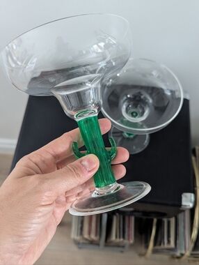 Pair of Cactus Stem Margarita Glasses - Clear & Green